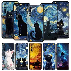 Funda móvil Realme con diseño Gato Van Gogh cielo estrellado