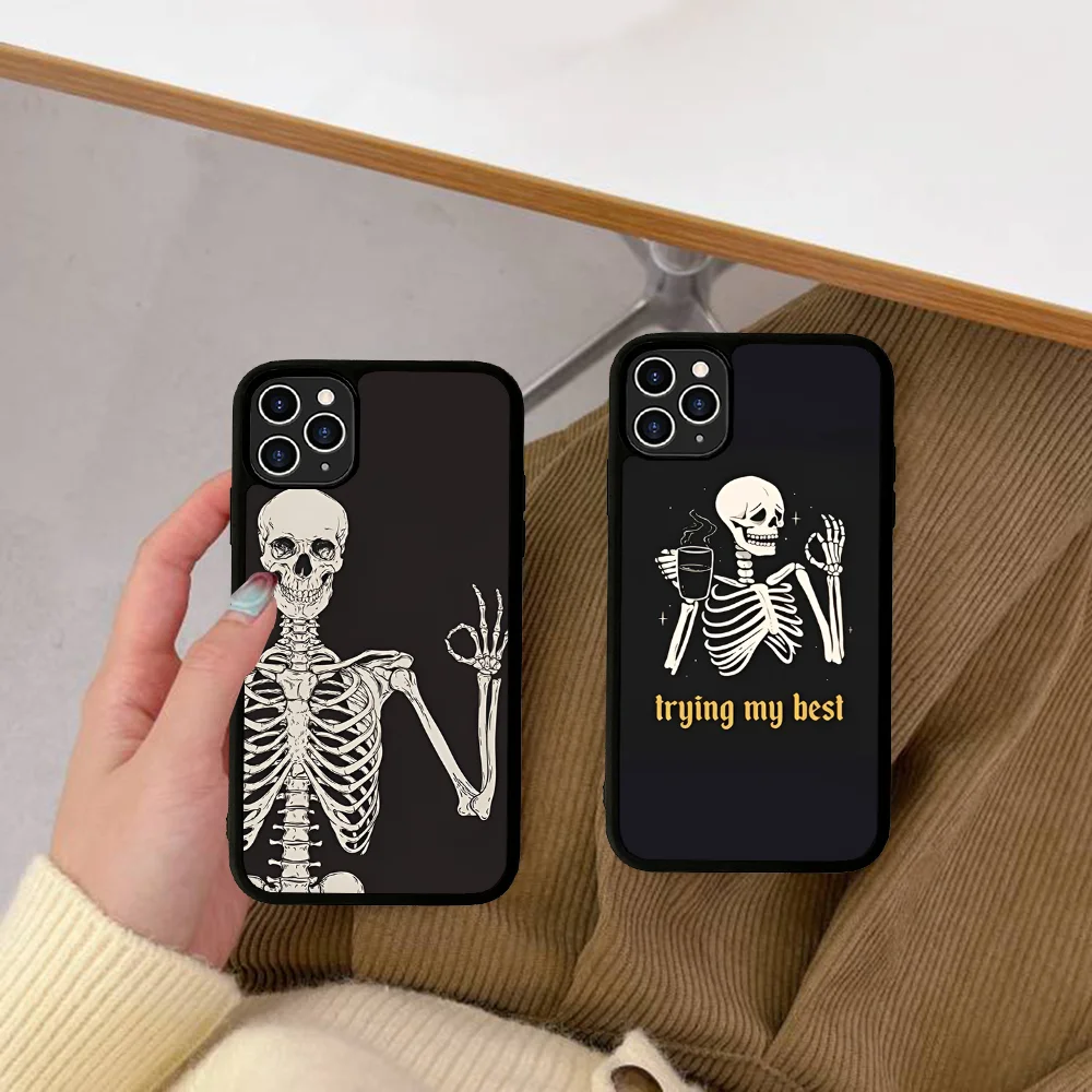 Esqueleto Bro cráneo funda de teléfono de silicona PC + TPU para IPhone 11 12 13 14 15 16 Plus Pro Max cubierta - imagen 2