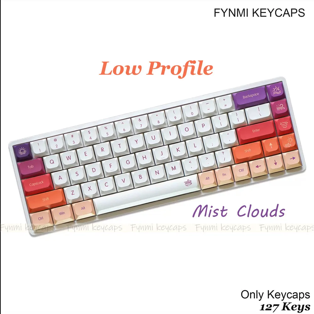 Nubes de niebla perfil bajo 127 teclas diseño ANSI 5 teclas PBT de sublimación de tinte lateral para interruptor de perfil bajo Gateron - imagen 5