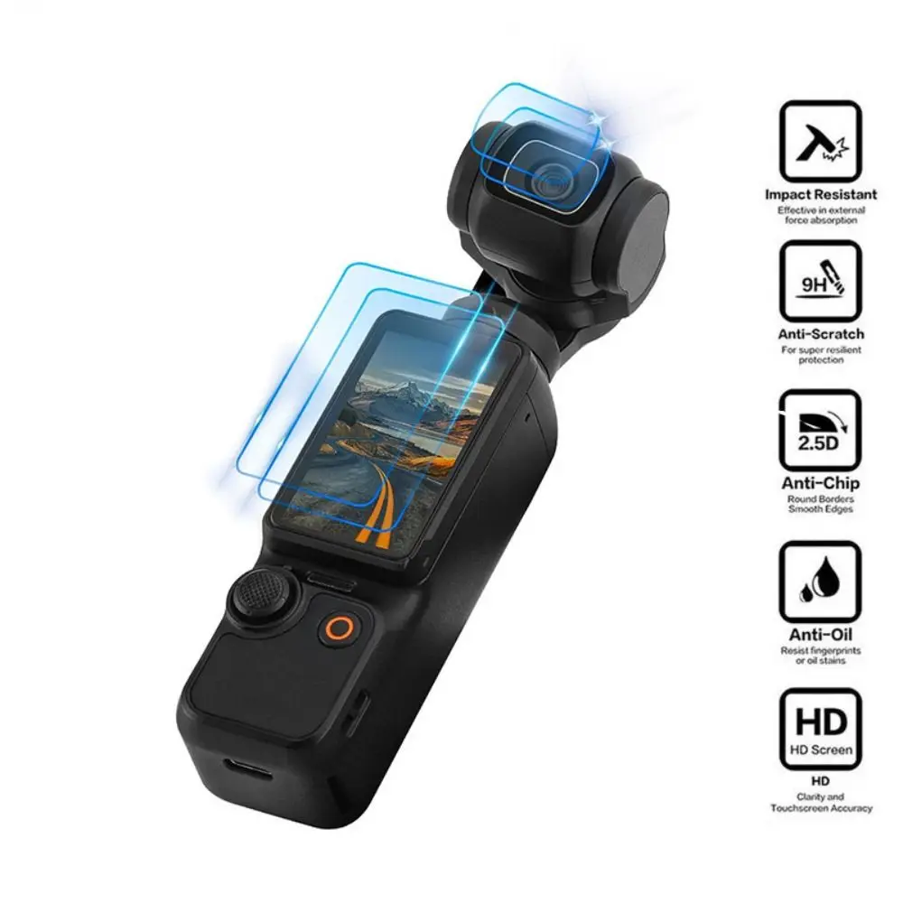 3/4 Uds Protector de pantalla de vidrio templado antiarañazos lente de cámara de acción película protectora de vidrio 2.5D para DJI OSMO Pocket 3