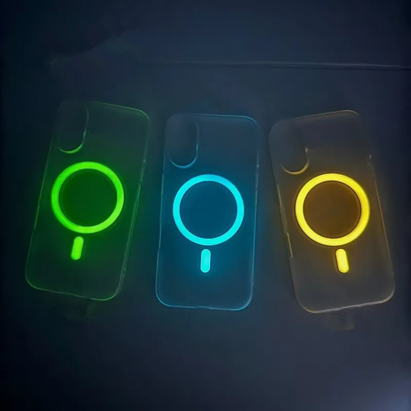 Funda rígida magnética mate luminosa con luz nocturna para Magsafe IPhone 16 15 14 13 12 11 Pro Max Plus 16Pro Mac accesorio de cubierta segura - imagen 5