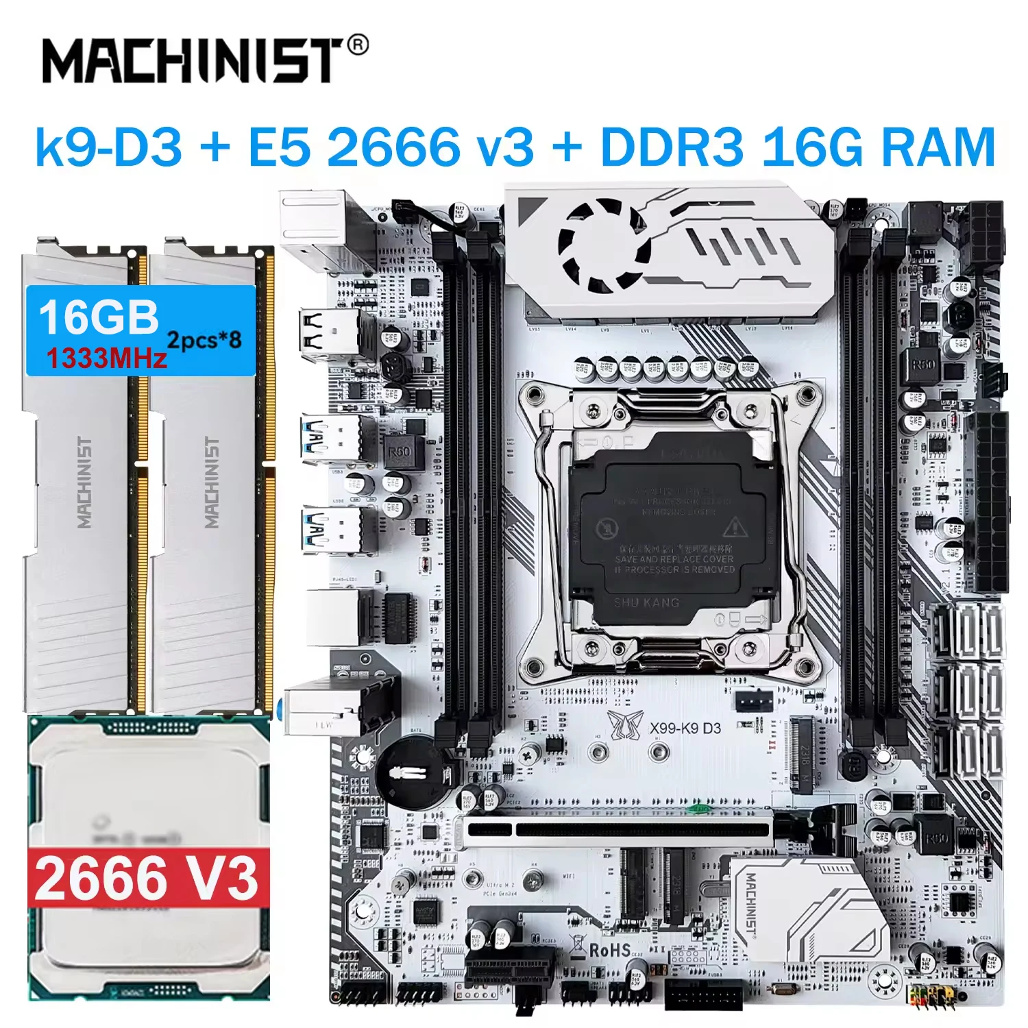 MACHINIST X99 K9-D3 kit de placa base LGA 2011-3 procesador intel Xeon E5 2666 V3 CPU + 16GB DDR3 1333mhz RAM NVME NGFF M.2 M-ATX