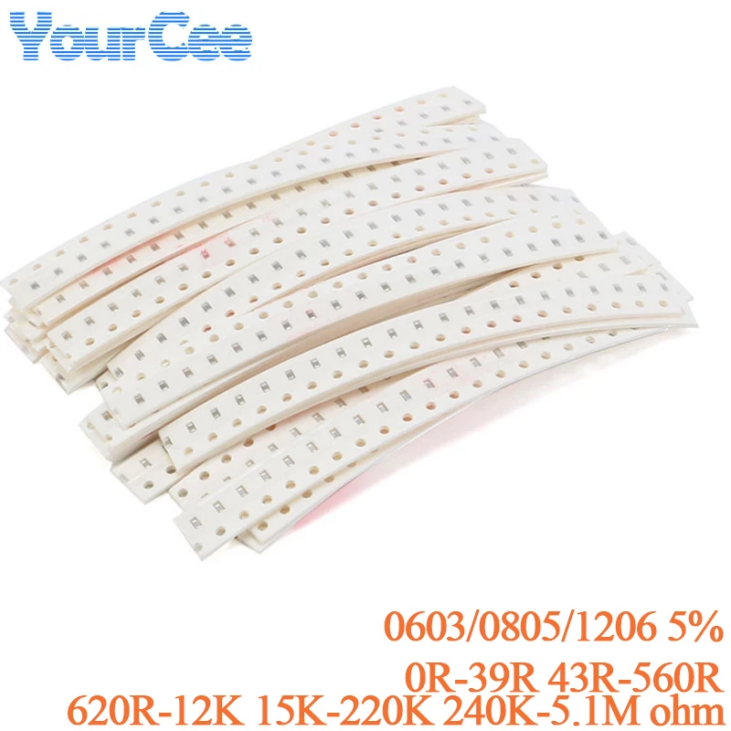 420 UDS-1000 Uds SMD 1206 0603 0805 Kit de resistencias surtido 5% 1% 0R-39R 43R-560R 620R-12K 15K-220K componente electrónico de resistencia - imagen 2