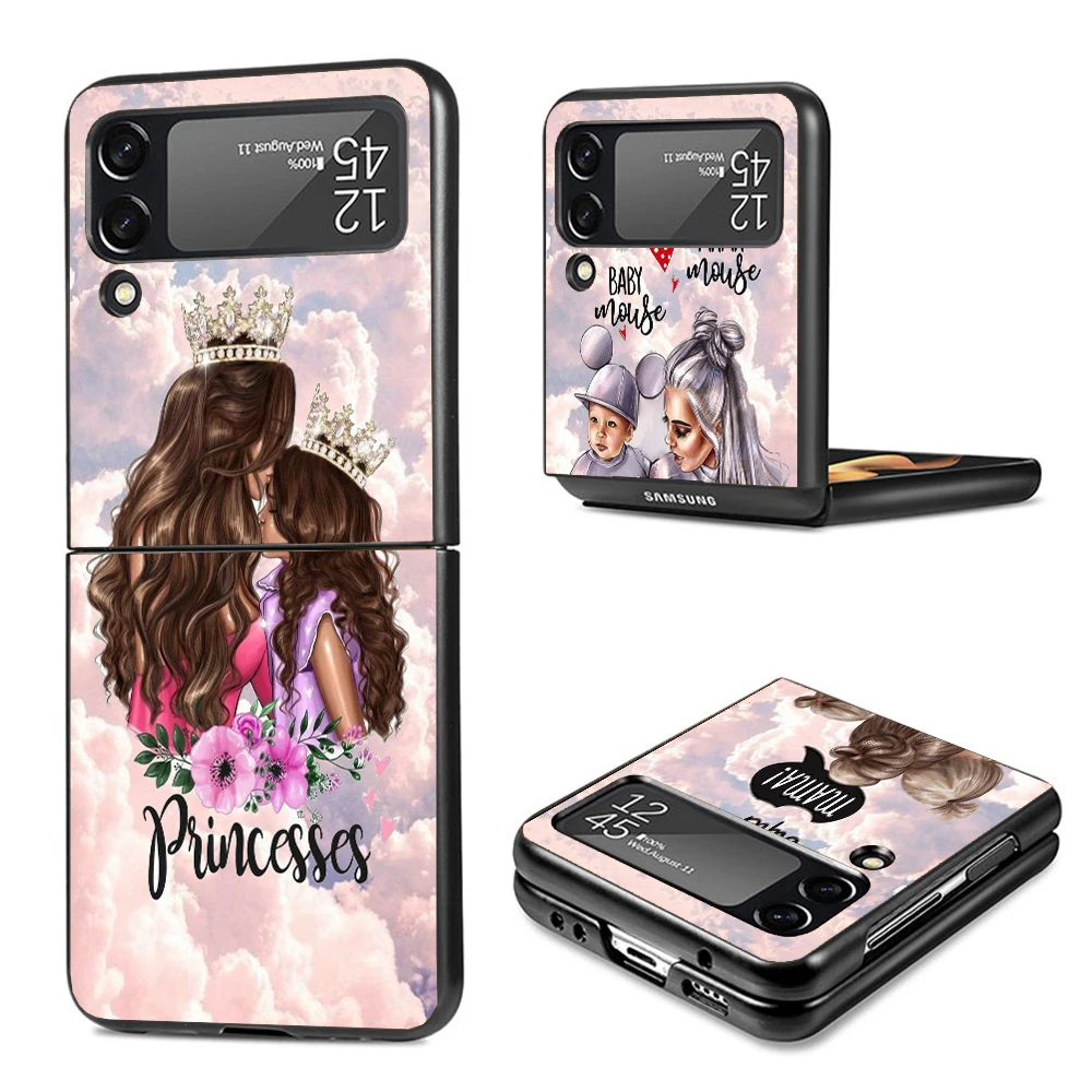 Fashion Girl Super Baby Mom Fundas de teléfono negras para Samsung Z Flip 7 6 5 4 3 Galaxy de lujo ZFlip7 ZFlip6 Flip5 Flip4 Flip3 Shell C - imagen 2