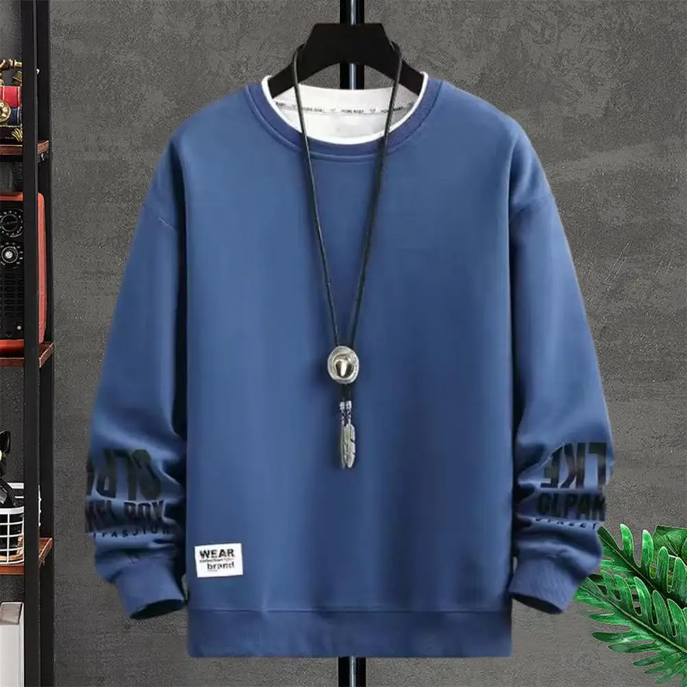 Sudadera con estampado de letras para hombre, jersey con cuello redondo y puños elásticos, diseño de dos piezas, holgado, para Otoño e Invierno