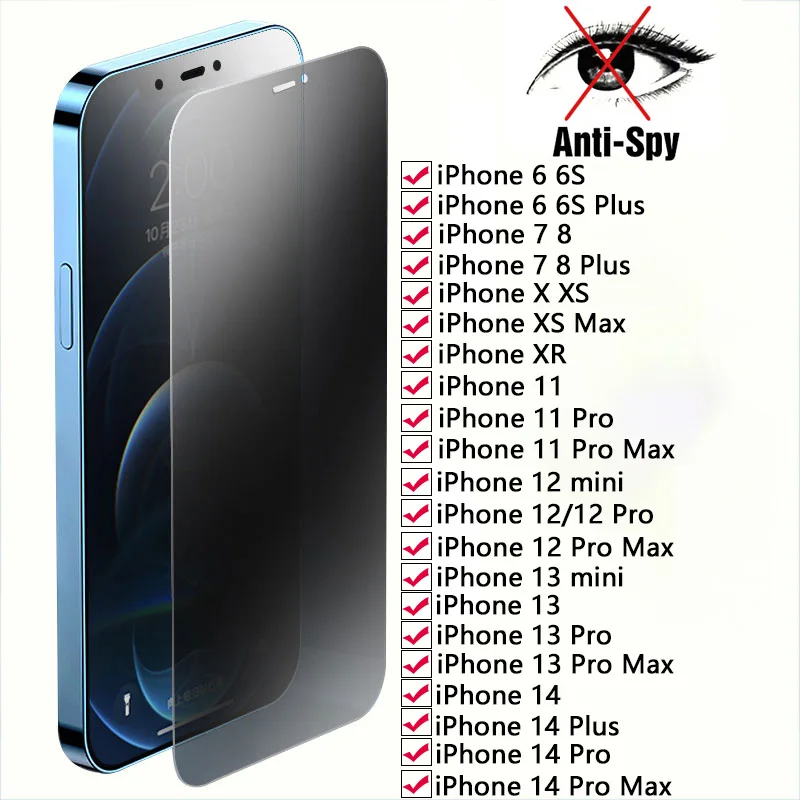 Vidrio templado antiespía para iPhone 6 6S 7 8 Plus X XS Max XR 11 12 mini 13 14 Plus Pro Max Protector de pantalla vidrio de privacidad