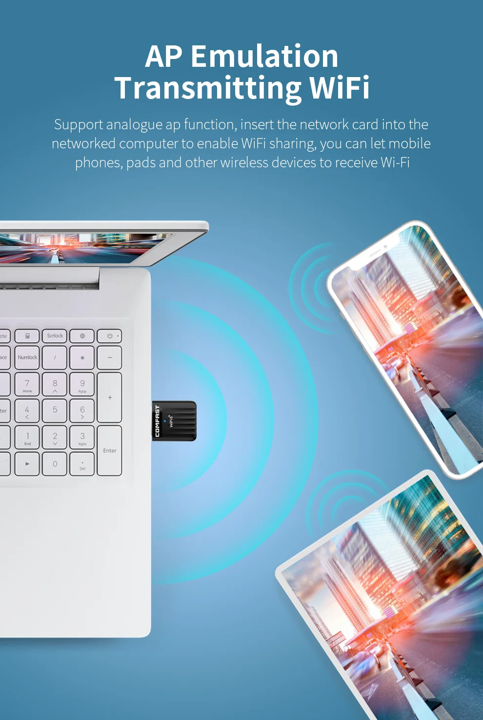 Adaptador COMFAST AX600 WiFi6 2,4G y 5G 572Mbps tarjeta de red 802.11ax controlador USB WiFi6 Dongle gratis para PC/portátil Win 10/11 - imagen 5