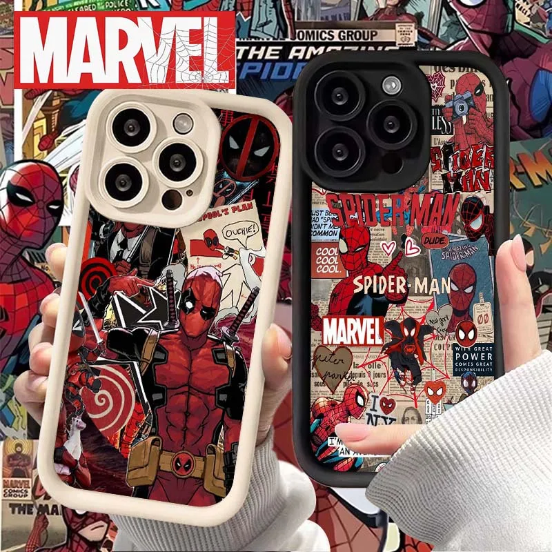 Funda Marvel Spider Man Deadpool para iPhone 16 15 14 13 12 11 Pro Max XS X XR 8 7 6S Plus SE 2020 chapado en silicona a prueba de golpes