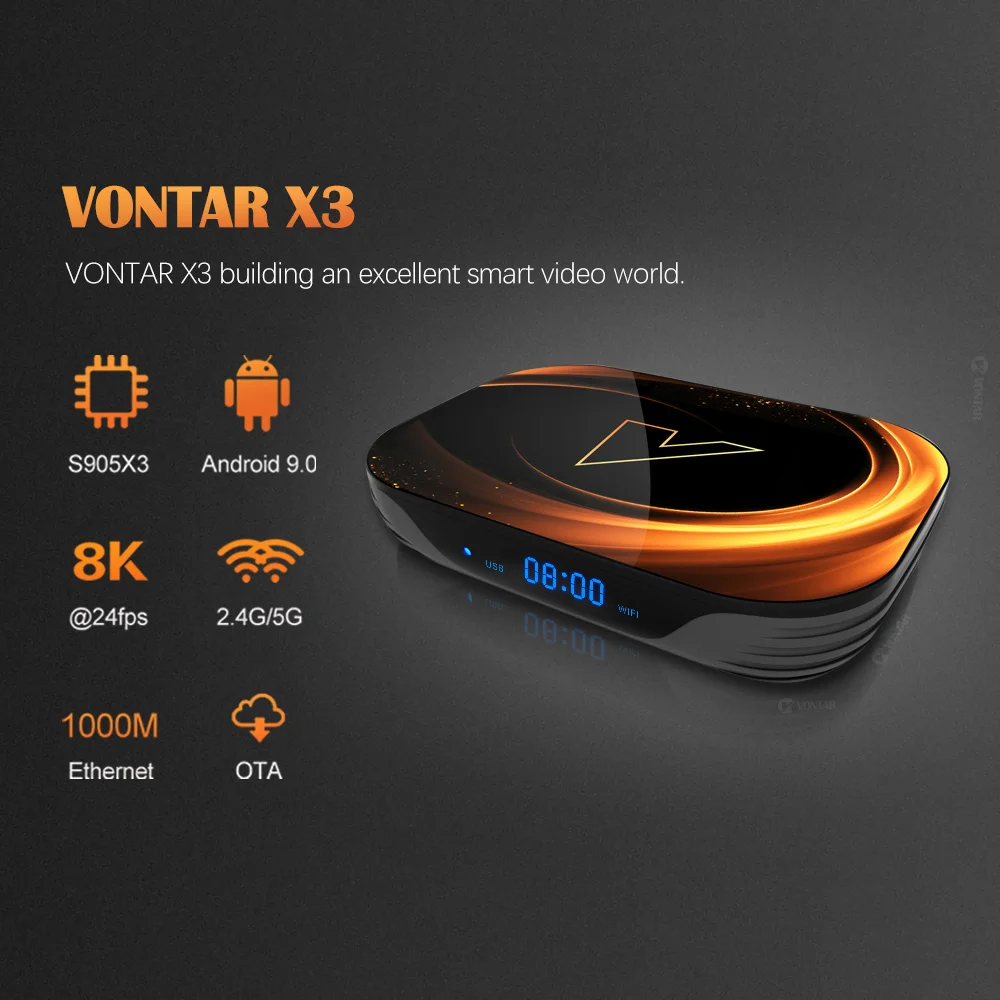 VONTAR-Dispositivo de TV inteligente X3, decodificador con Android 128, 8K, 4GB, 9,0 GB, Amlogic S905X3, Wifi 1000M, reproductor multimedia 4K Google, 4GB, 32GB, 64GB - imagen 3