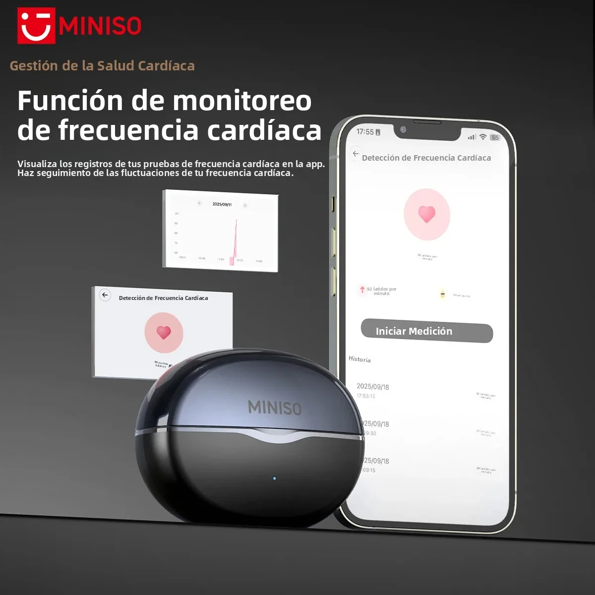 [Heart SmartEarbuds] MINISO MS503 auriculares Bluetooth OWS Clip de oreja auriculares deportivos AI traductor auriculares monitoreo de ritmo cardíaco - imagen 3
