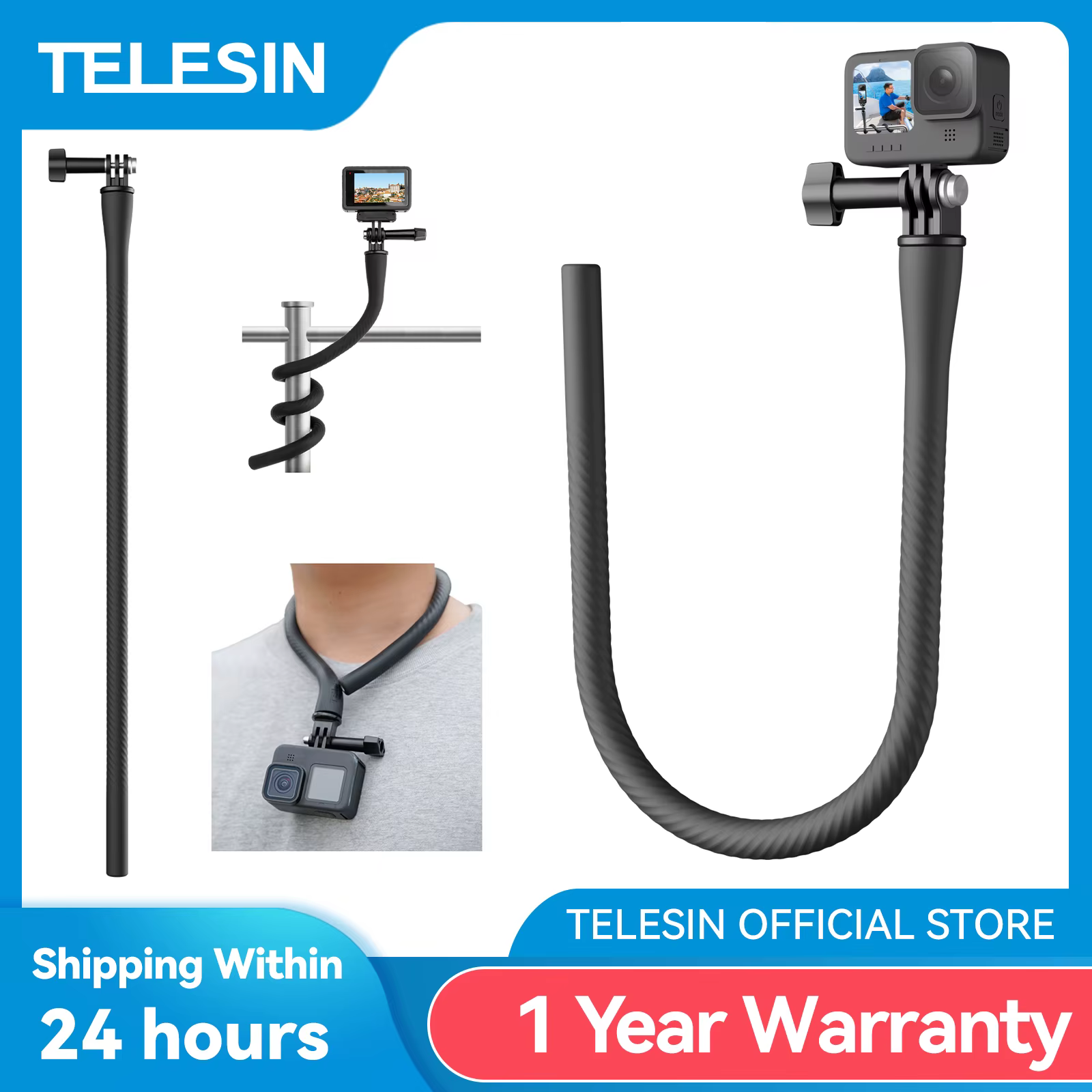 TELESIN Mini Soporte Flexible – Trípode y Clip para Cámara Acción - imagen 2