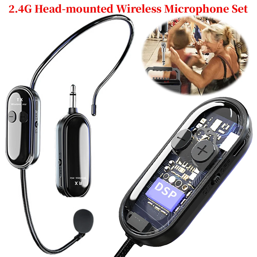 Conjunto de micrófono Lavalier inalámbrico montado en la cabeza, transmisor con receptor para amplificador, altavoz de voz, guía turística de enseñanza, 2,4G - imagen 2