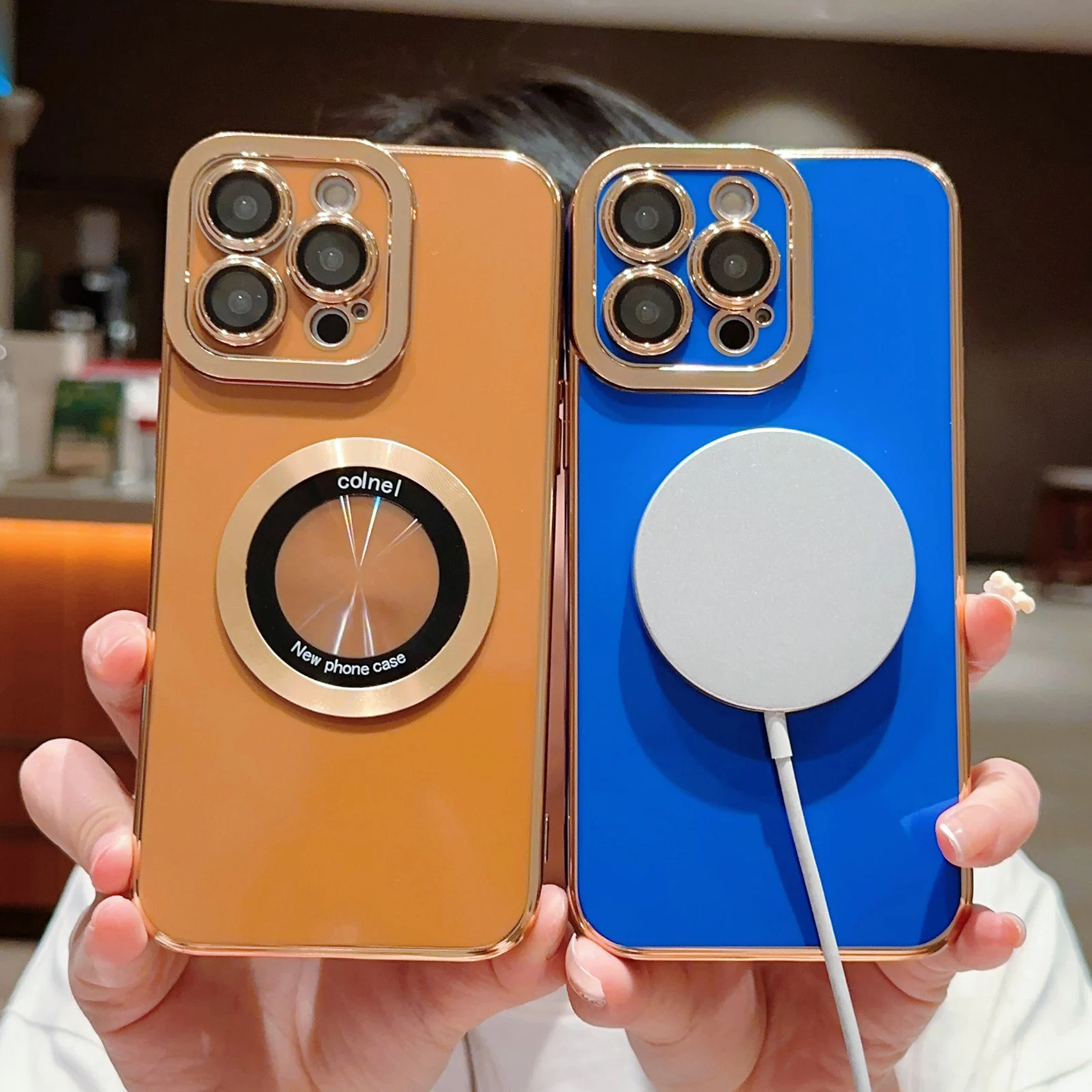 Funda magnética Magsafe de lujo para iPhone 15 Pro Max 11 12 13 14 Pro, protector de cámara, lupa, parachoques de silicona suave a prueba de golpes - imagen 3