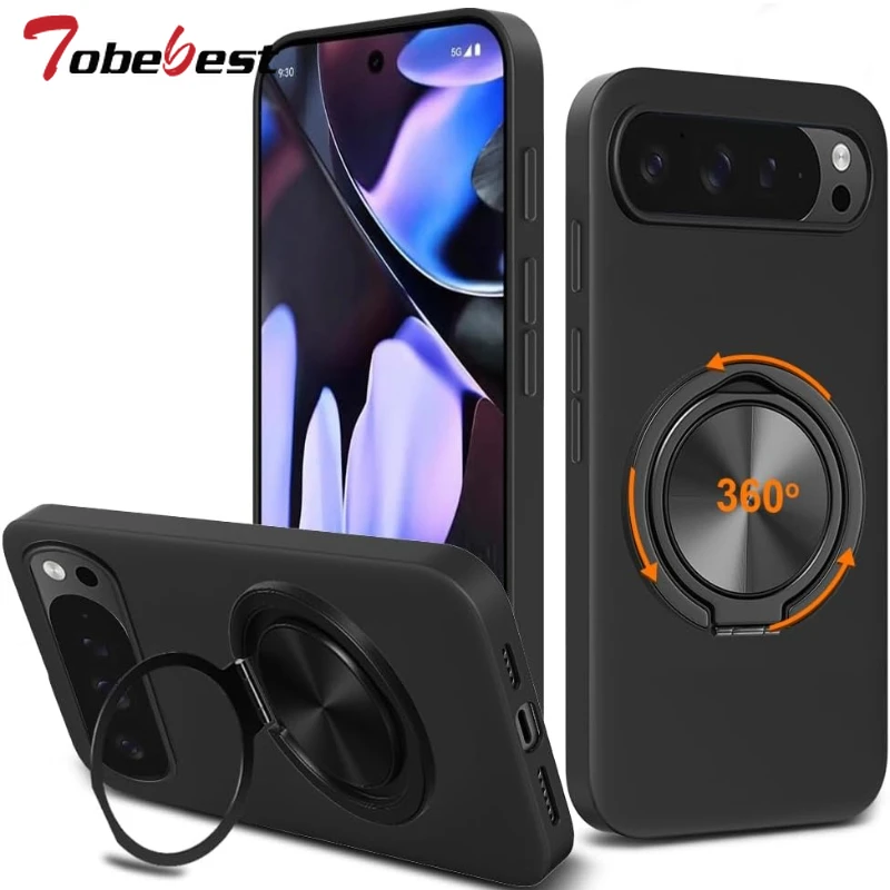 Funda de silicona líquida con soporte magnético giratorio de 360 grados para Google PIXEL10 9 9A 8 8A 7 7A 6 6A Pro XL cubierta trasera suave
