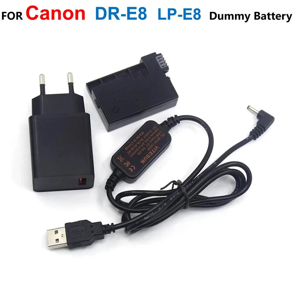 Batería falsa de DR-E8, Banco de energía de LP-E8, Cable USB, adaptador de cargador para Canon EOS T2i, T3i, T4i, T5i, 550D, 600D, 650D, 700D, X4, X5, X6 - imagen 2