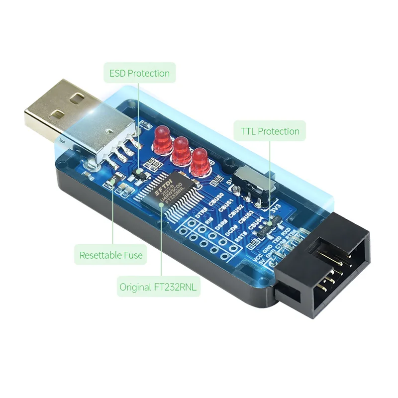 Convertidor industrial USB a TTL FT232RNL / CH343G Protección múltiple y soporte para sistemas - imagen 5