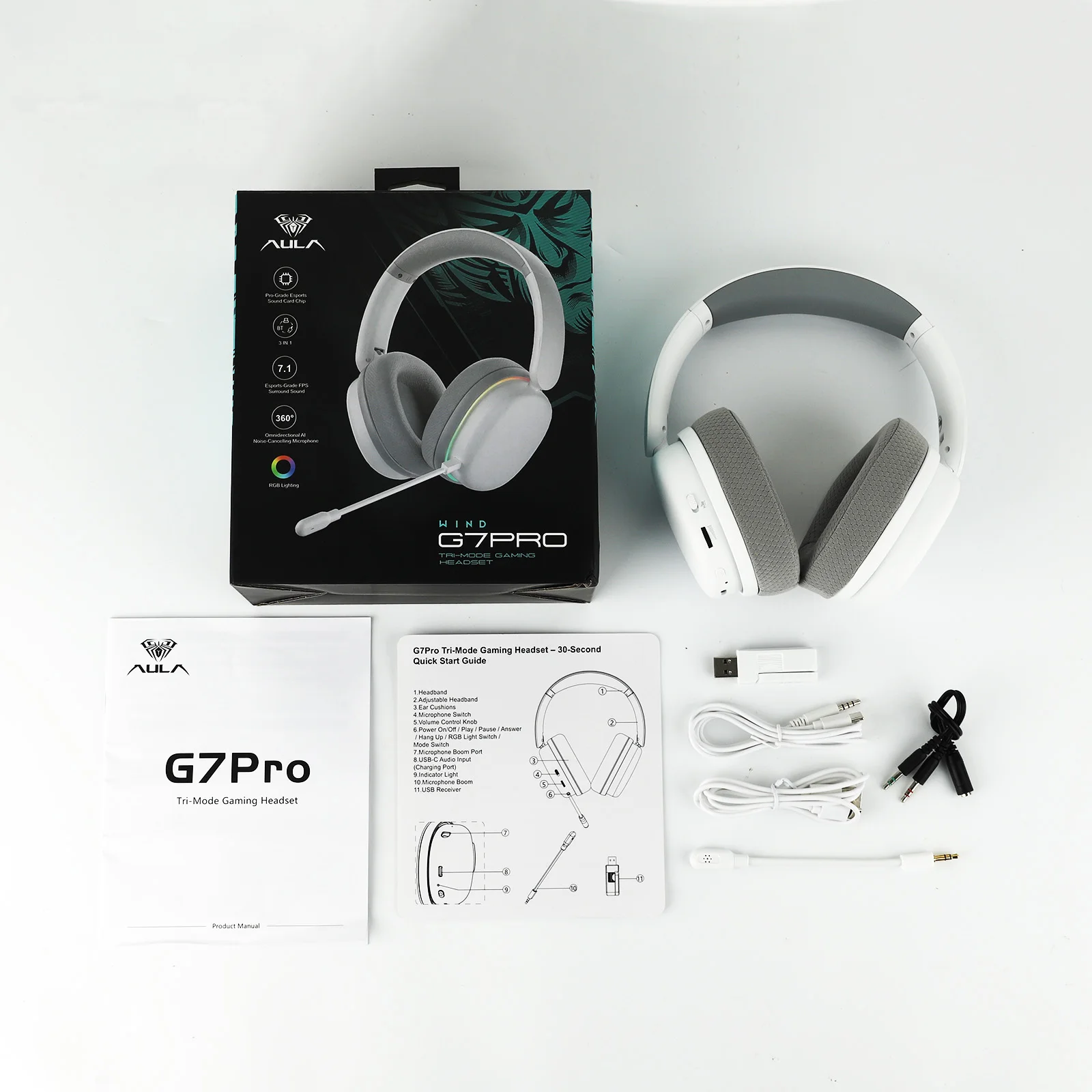 AULA G7 Pro Wired/Bluetooth/2.4GHz Wireless Gaming Headphone 7.1 Surround Sound with Noise Canceling Mic for PS4/PS5/PC/Switch - imagen 4