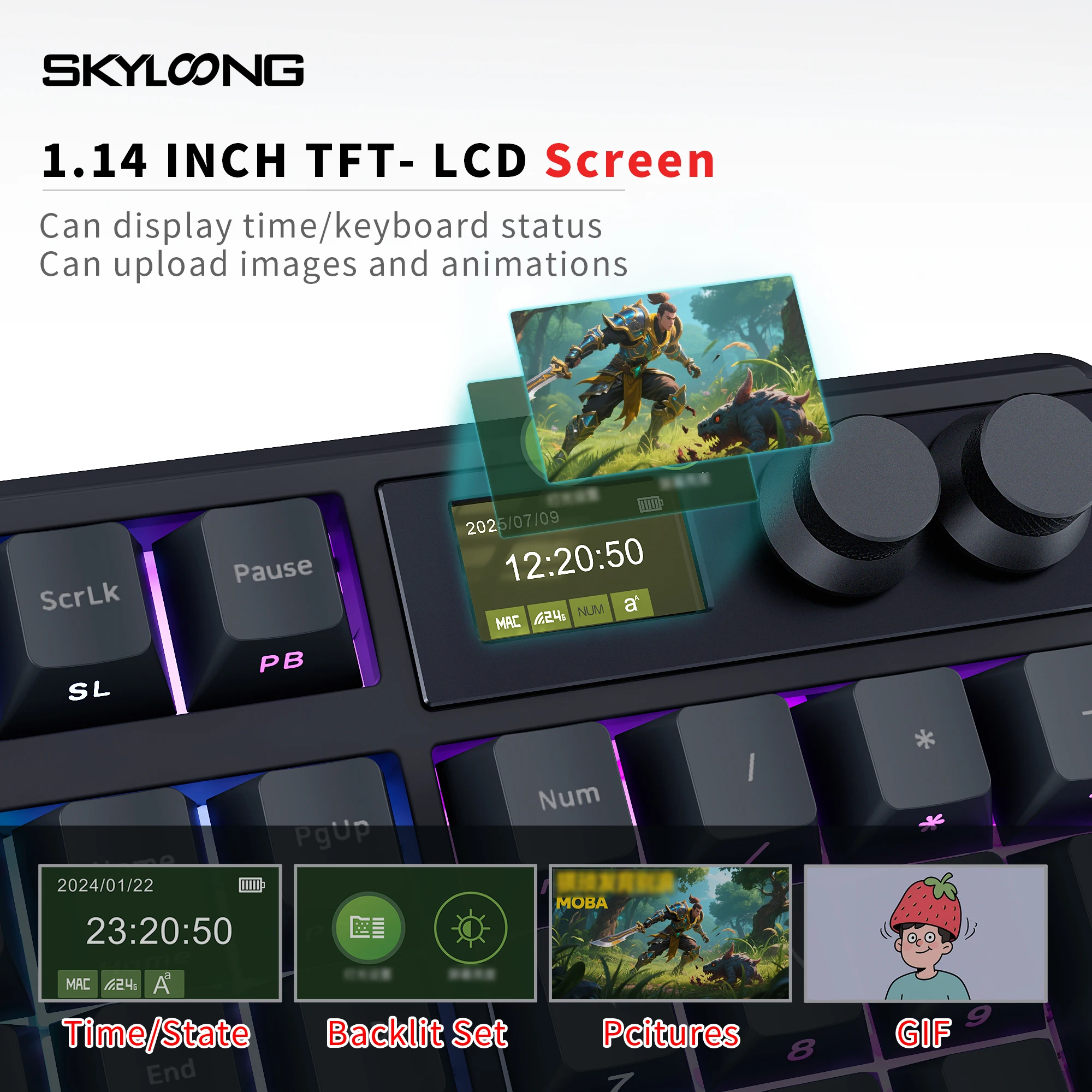 SKYLOONG-Teclado mecánico inalámbrico GK104 Lite, teclado árabe de 3 modos, tamaño completo, RGB, voltado sur, diseño ANSI, juegos de oficina - imagen 5