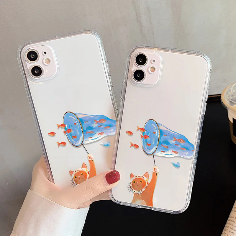 Funda de teléfono de pesca de gatito a prueba de golpes para iPhone 13 11 16 17 Pro Max 14 15 12 Air XR X Xs 7 8 Plus SE cubiertas transparentes suaves - imagen 2