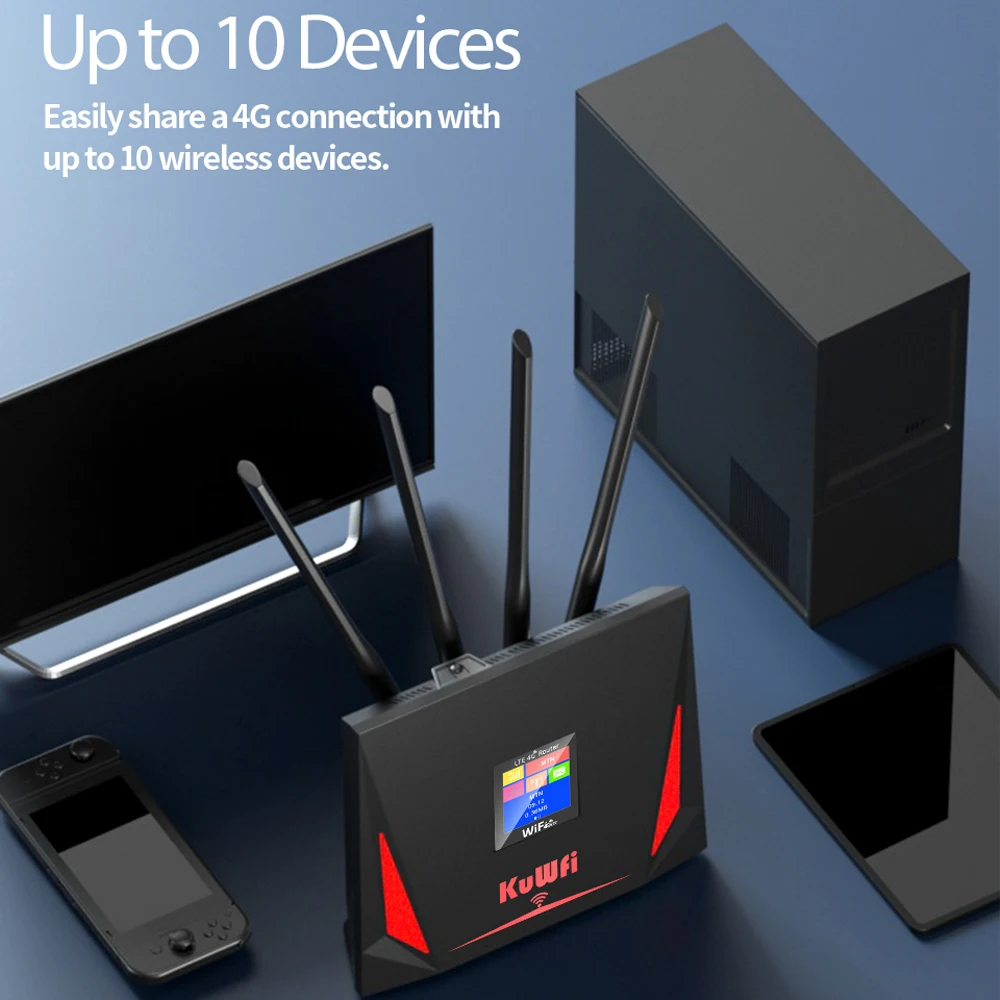 Enrutador WiFi KuWFi 4G, enrutador WiFi inalámbrico de 300Mbps, ranura para tarjeta SIM, enrutador de banda ancha Rj45, enrutador inalámbrico LTE 4G, cobertura de punto de acceso - imagen 2