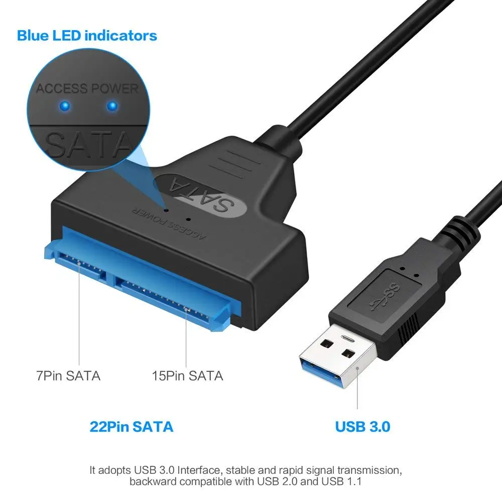 Congdi USB SATA 3 Cable Sata a USB 3.0 Adaptador de hasta 6 Gbps Compatible con disco duro HDD SSD externo de 2,5 pulgadas 22 pines Sata III A25 2,0 - imagen 4