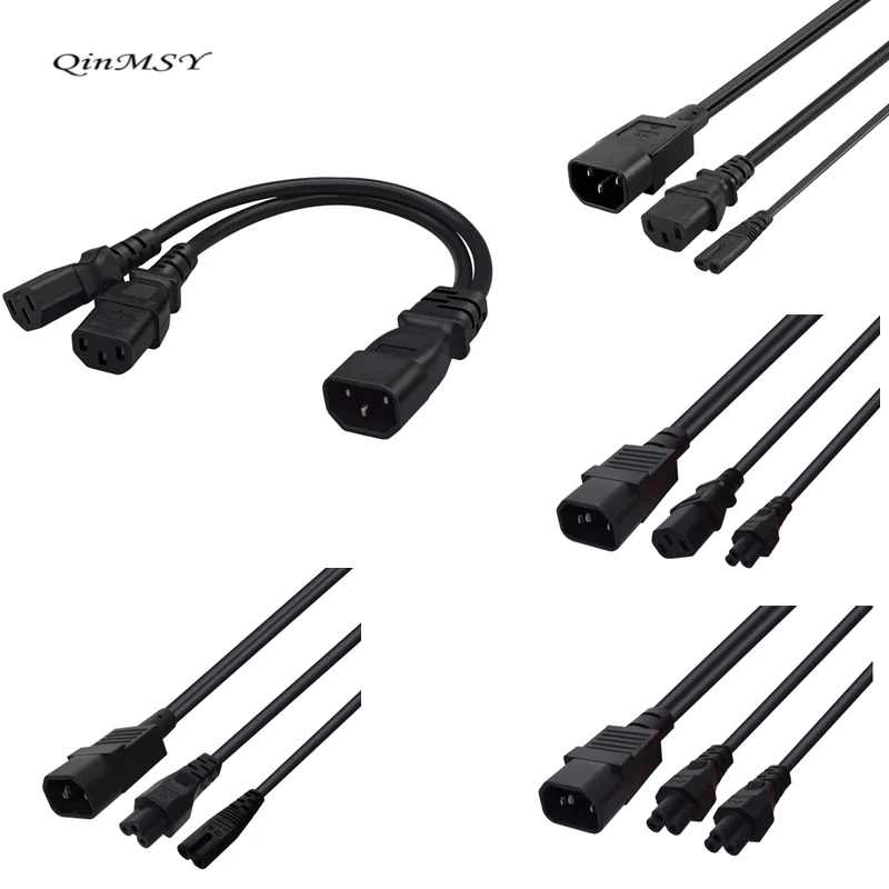 IEC320 C14 C8 a 2X C7 C5 C13 Y Cable de alimentación de CA dividido, figura IEC 8 macho a 2 hembra 1 en 2 salidas Cable de alimentación de CA 30 cm negro