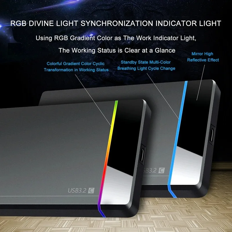 Caja de disco duro externo SATA HDD SSD de 2,5 pulgadas, carcasa USB 3,2 RGB, velocidad de transferencia de 5Gbps, carcasa de disco duro para PC y portátil - imagen 4