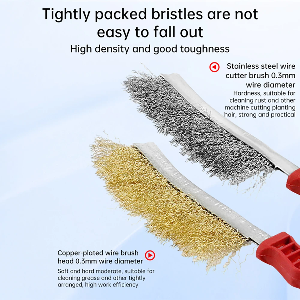 Cepillo de Metal para óxido, herramientas de limpieza de alambre chapado en cobre de acero inoxidable, descontaminación, molienda, desbarbado, cepillo multifuncional - imagen 3