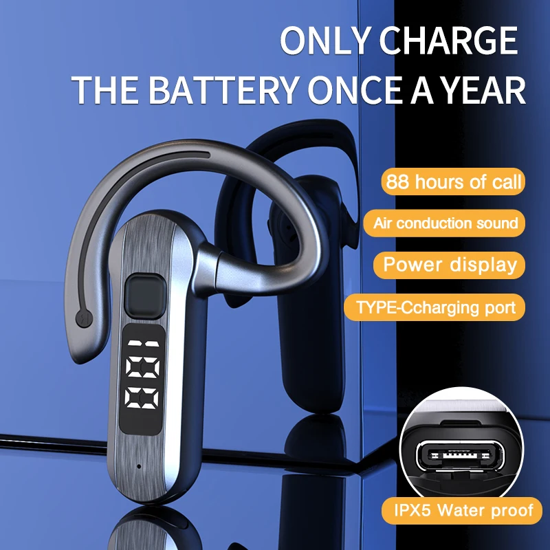 Auriculares inalámbricos de conducción ósea M26 Bluetooth 5,2 pantalla Digital de alta potencia Control de voz para responder auriculares de negocios sin oídos