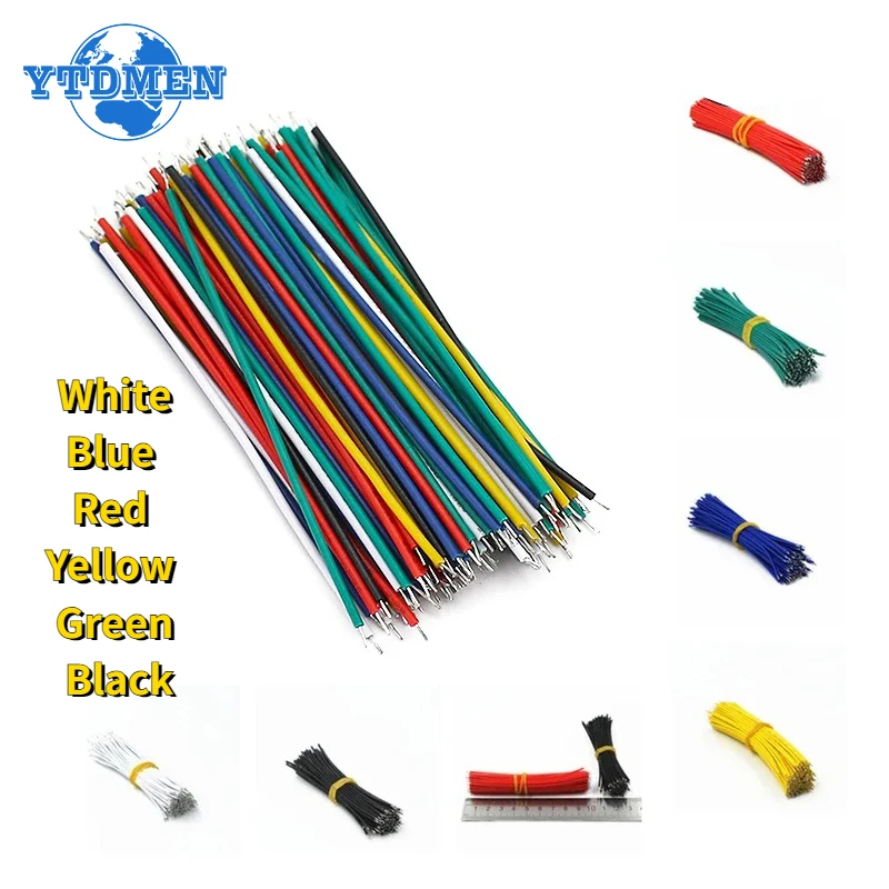100/120 Uds Cable conductor de estaño 24AWG placa de pruebas chapada en estaño Cable de soldadura PCB 8cm Cable electrónico blanco azul rojo amarillo verde negro