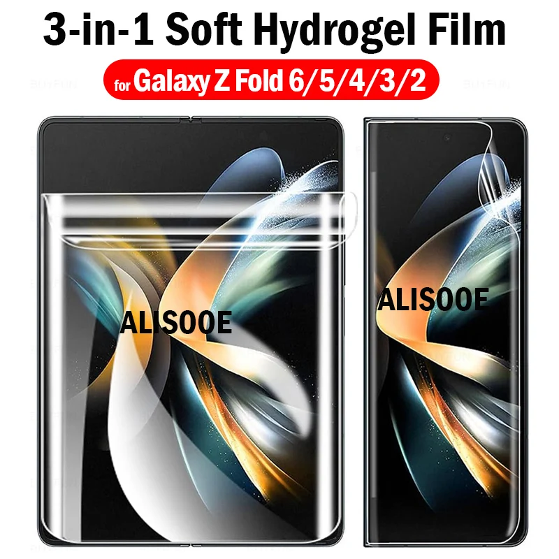 Protector de pantalla frontal y trasera para Samsung Galaxy Z Fold 6, 5, 4, 3, 2, 5G, película HD 3 en 1, película de hidrogel suave transparente para Z Fold 2, 3, 4, 5, 6 - imagen 2