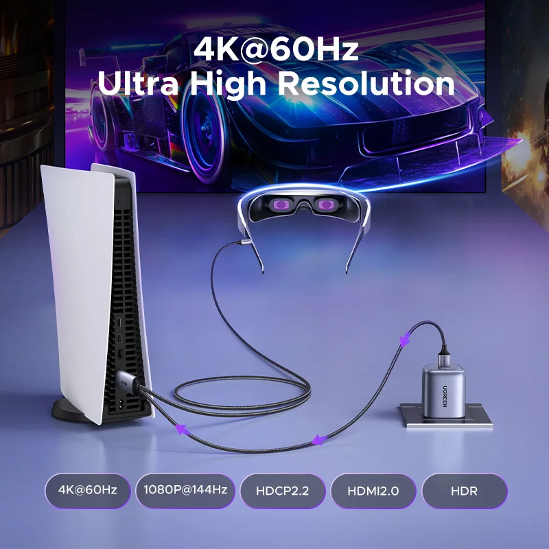 UGREEN HDMI a USB C Cable adaptador Audio Video pantalla 4K 60Hz HDR HDCP2.2 Dolby con fuente de alimentación USB para PS4/5 Switch Xbox PC - imagen 2
