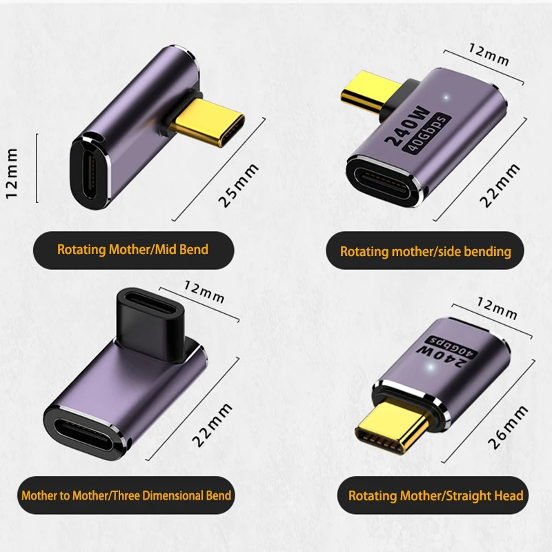 Conector de cargador USB 4,0 PD 240W 8K 60Hz para Macbook 40Gbps adaptador USB C OTG de alta velocidad en forma de U ángulo recto macho a hembra - imagen 2