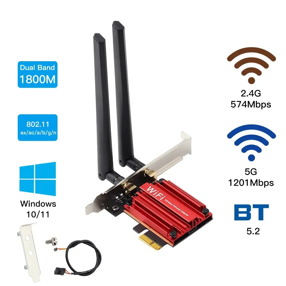 FENVI WiFi6 AX1800 adaptador PCIE inalámbrico 1800Mbps BT5.2 banda Dual 2,4G/5Ghz 802.11AX tarjeta de red Wi-Fi para PC de escritorio Win 10/11 - imagen 5
