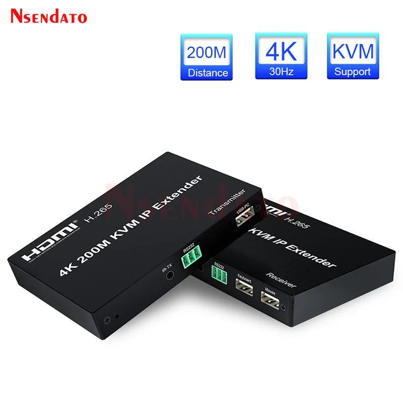 Extensor USB 4K 200M HDMI IP KVM h.265 sobre Cat5e/6 Rj45 Ethernet HDMI KVM Kit receptor transmisor de vídeo compatible con teclado de ratón - imagen 2