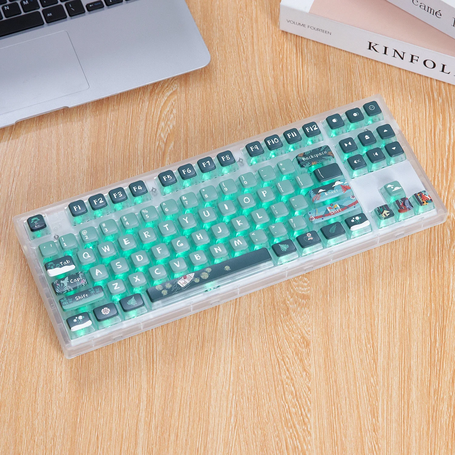 Teclas de pudín con tema de jungla, perfil ASA PBT + tapa de teclado mecánico translúcido, teclas de bosque verde oscuro para Aula F75/F87/F79 - imagen 5
