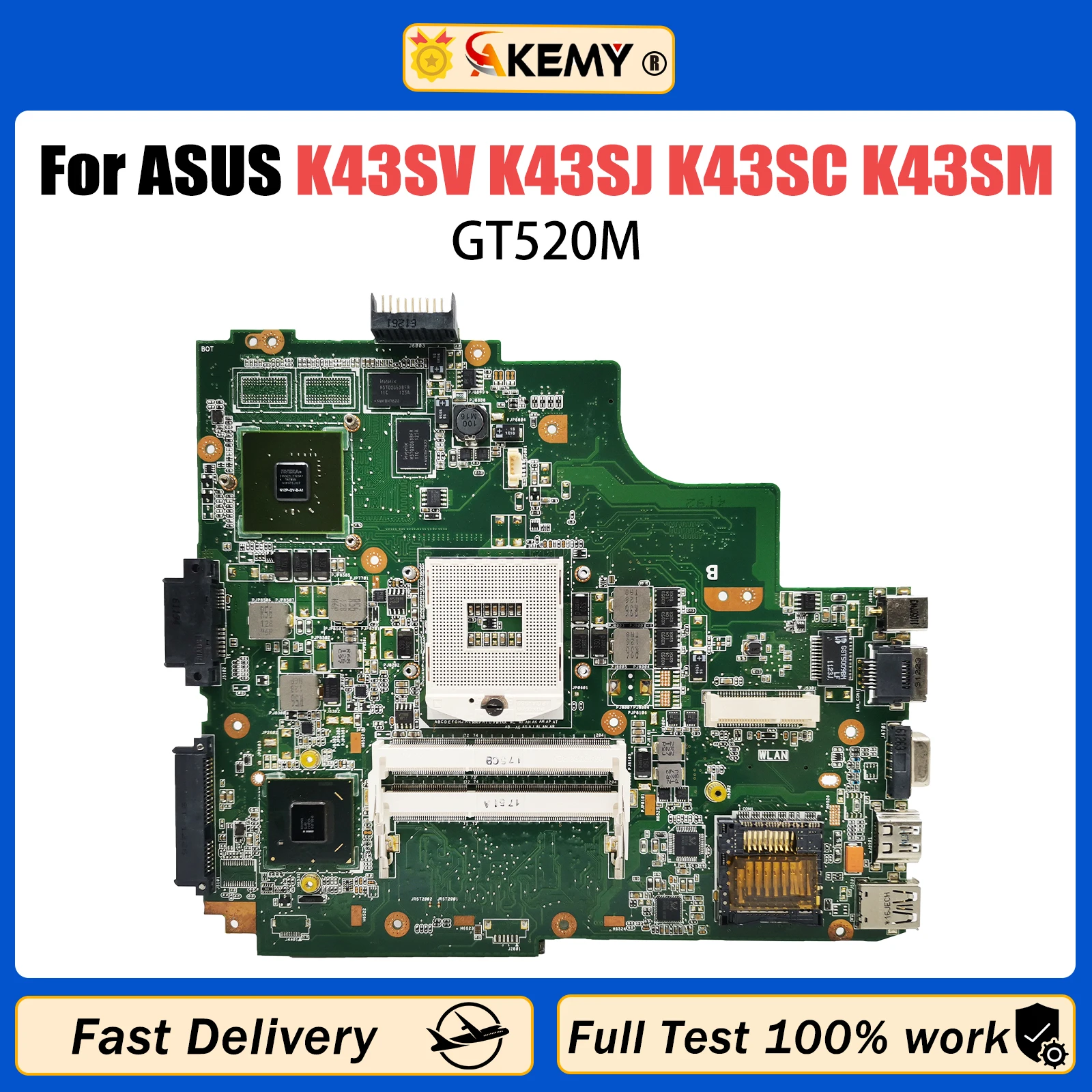 Placa base para ordenador portátil AKEMY K43SV GT520M para ASUS K43SJ K43SC K43SM K43S REV: 2,0/2,2/3,0/4,1 totalmente probado
