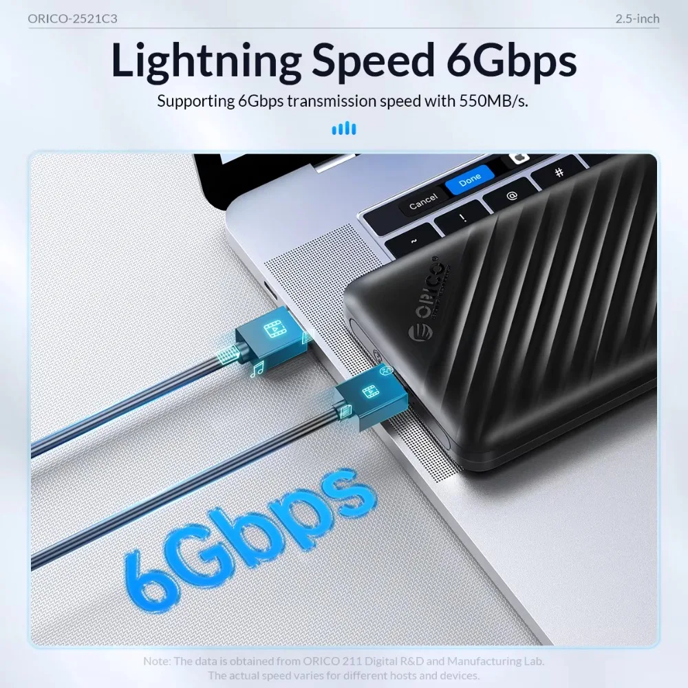 ORICO-carcasa para disco duro tipo C USB3.1, 6Gbps, SATA a USB C, HDD SSD, carcasa para disco duro externo, compatible con UASP para SSD/HDD de 2,5 pulgadas - imagen 3