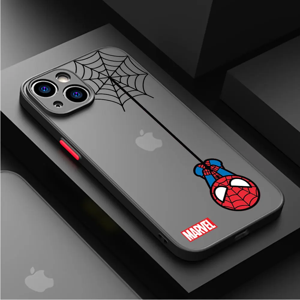 Funda mate para Apple iPhone SE XS Max 12 13 Mini 11 Pro 14 Pro XR 7 8 Plus 15ProMax estampado de lujo Marvel Spiderman lindo - imagen 4