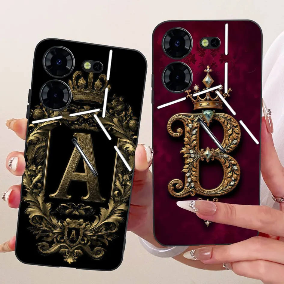 Para Tecno Pova 5 4G LH7n funda Pova 5 Pro 5G LH8n cubierta encantadora corona letras suave cubierta de silicona negra para Tecno Pova5 Pro parachoques