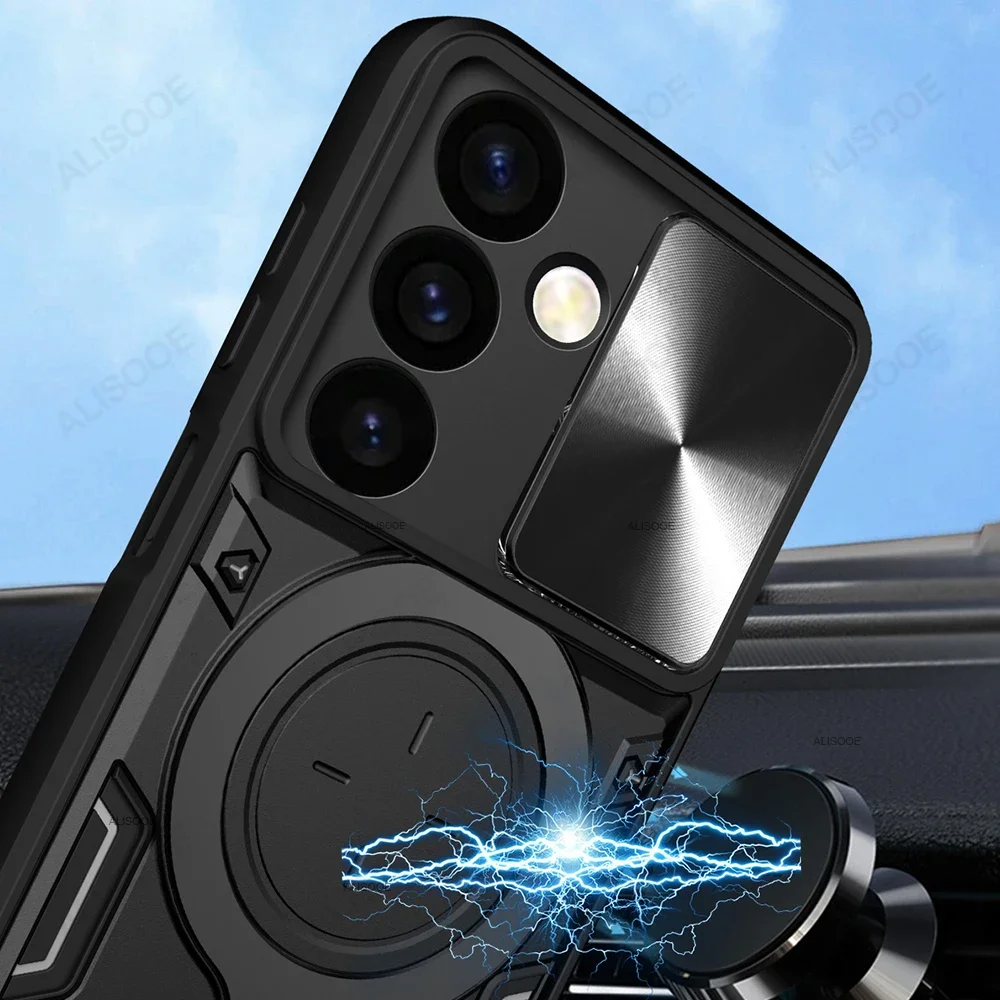 Funda para Samsung S24 Ultra S23 Plus, carcasa deslizante con soporte magnético para lente de cámara, Galaxy S24 S23 FE S22 S21 Plus - imagen 5