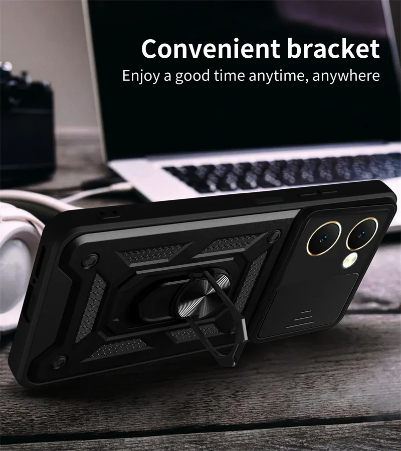 Para Vivo Y03 4G Funda lente deslizante protección de cámara Capa trasera para Vivo Y03 4G Y 03 VivoY03 cubierta soporte de anillo magnético Armadura Funda - imagen 5