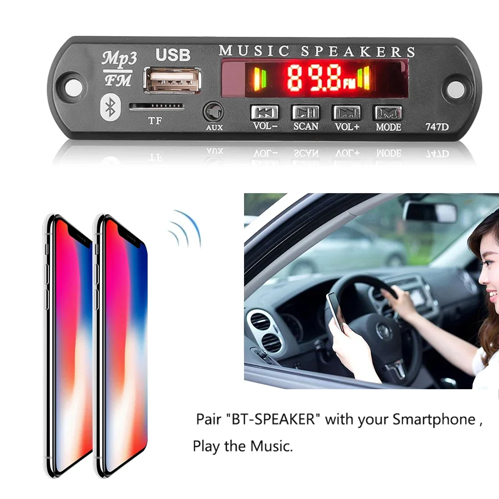 Placa decodificadora de MP3 Bluetooth 5,3, reproductor de MP3 inalámbrico, 9V, 12V, USB, TF, AUX, Radio FM, reproductor de música inalámbrico para coche con micrófono y Control remoto - imagen 4