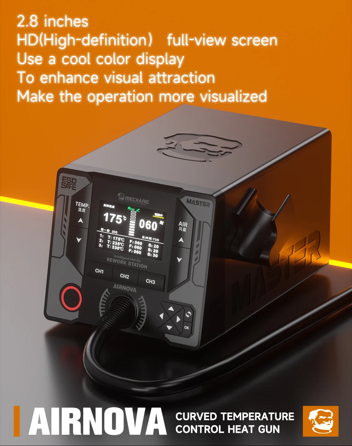 Pistola de Aire Caliente Inteligente de Alta Potencia MECHANIC AIRNOVA 1200W, Estación de Retrabajo con Boquilla de Aire para Reparación de Teléfonos, Soldadura de BGA, IC, PCB, Herramienta de Modelado - imagen 2