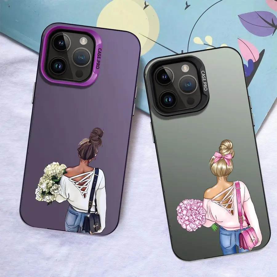 Funda trasera de teléfono para mujer urbana de dibujos animados para iPhone 12 XR 17Air 16 17 Pro Max 16e 14 11 15 Plus 13 XS