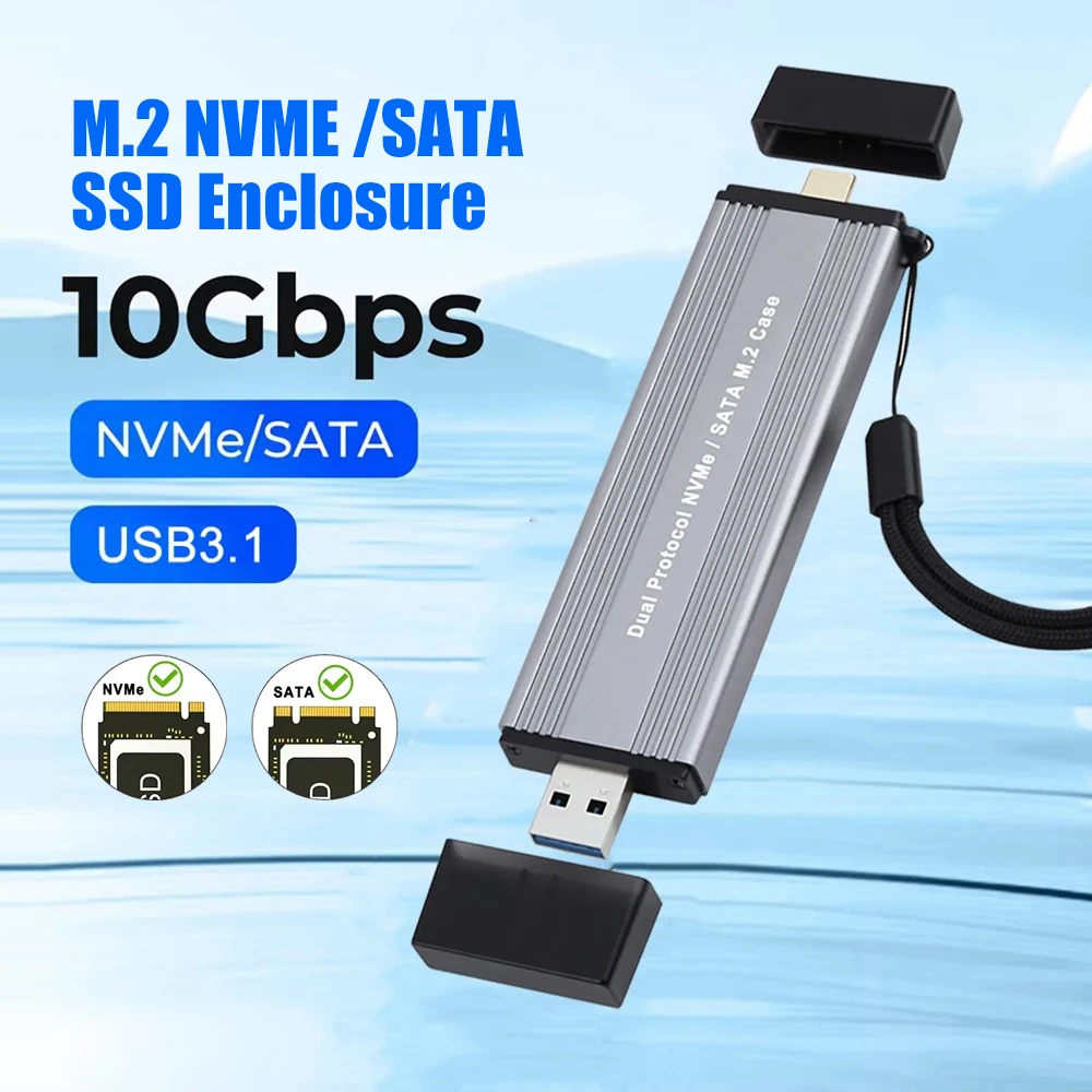 Carcasa M2 SSD protocolos duales M.2 NVME NGFF SATA, adaptador USB tipo C SSD, carcasa de aluminio de 10Gbps, caja de disco duro externo NVME