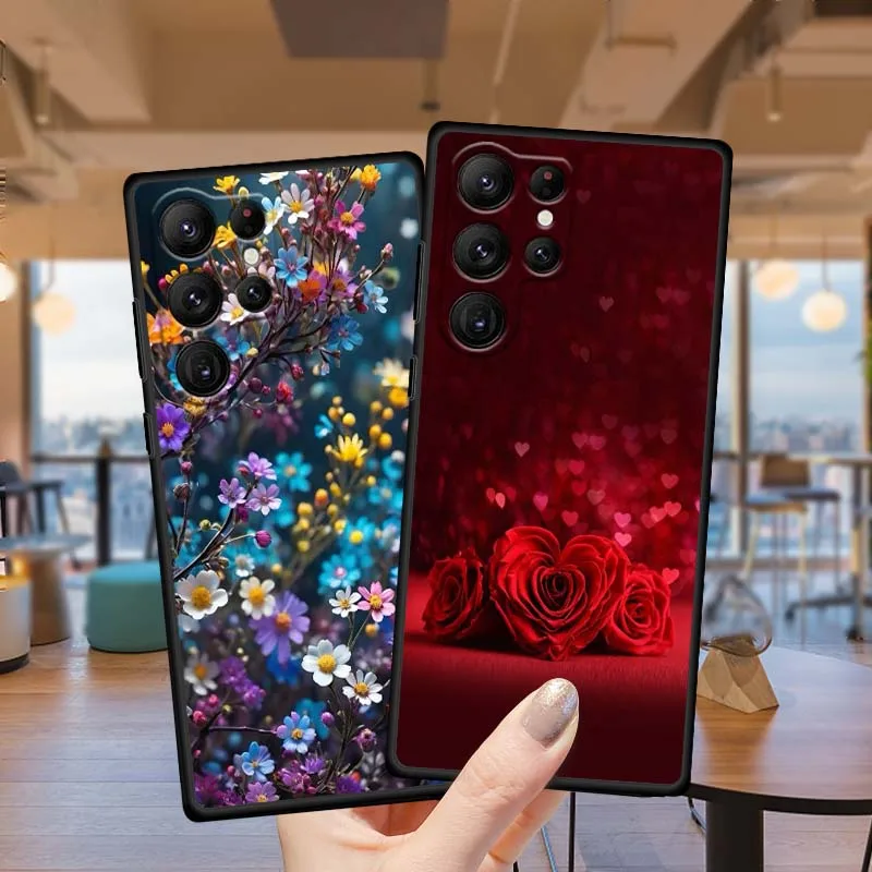 Arte mariposa Rosa flor para Samsung Galaxy S25 S24 S23 S22 S21 S20 S10 Ultra Plus FE 5G negro suave TPU funda de teléfono - imagen 2