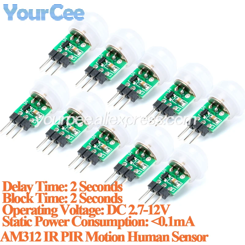 10 uds/1 unidad AM312 Sensor humano de movimiento PIR infrarrojo alta sensibilidad Mini módulo Detector automático piroeléctrico IR DC 2,7 a 12V