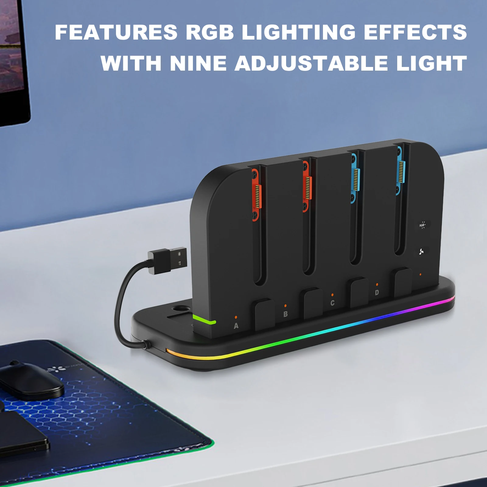 Base de carga para Switch 2, soporte externo para consola de juegos con luz RGB, ventilador de disipación de calor, base de carga para Gamepad para Switch 2 - imagen 5