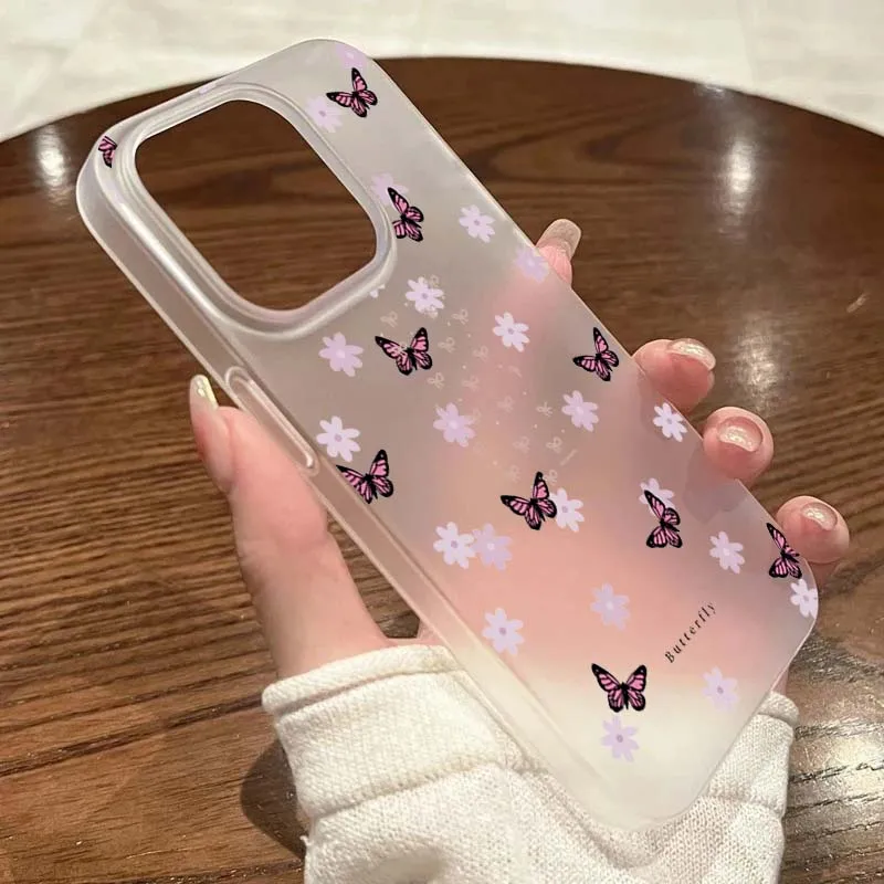 Funda de teléfono para iPhone 11 12 13 14 15 16 Pro Max 13 Mini XR XS X 7 8 Plus SE2 Mariposa floral esmerilada Diseño simple Cubierta de parachoques - imagen 4